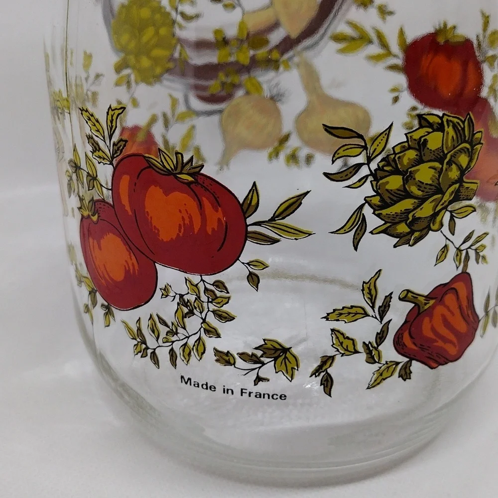 Vintage Arc France Spice‎ of Life Print Glass Hinged Canister 1 Liter